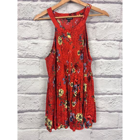 Torrid Women's 00 (M/10) Floral Smocked Gauze Sleeveless Peplum Boho Tank Top - Picture 12 of 12